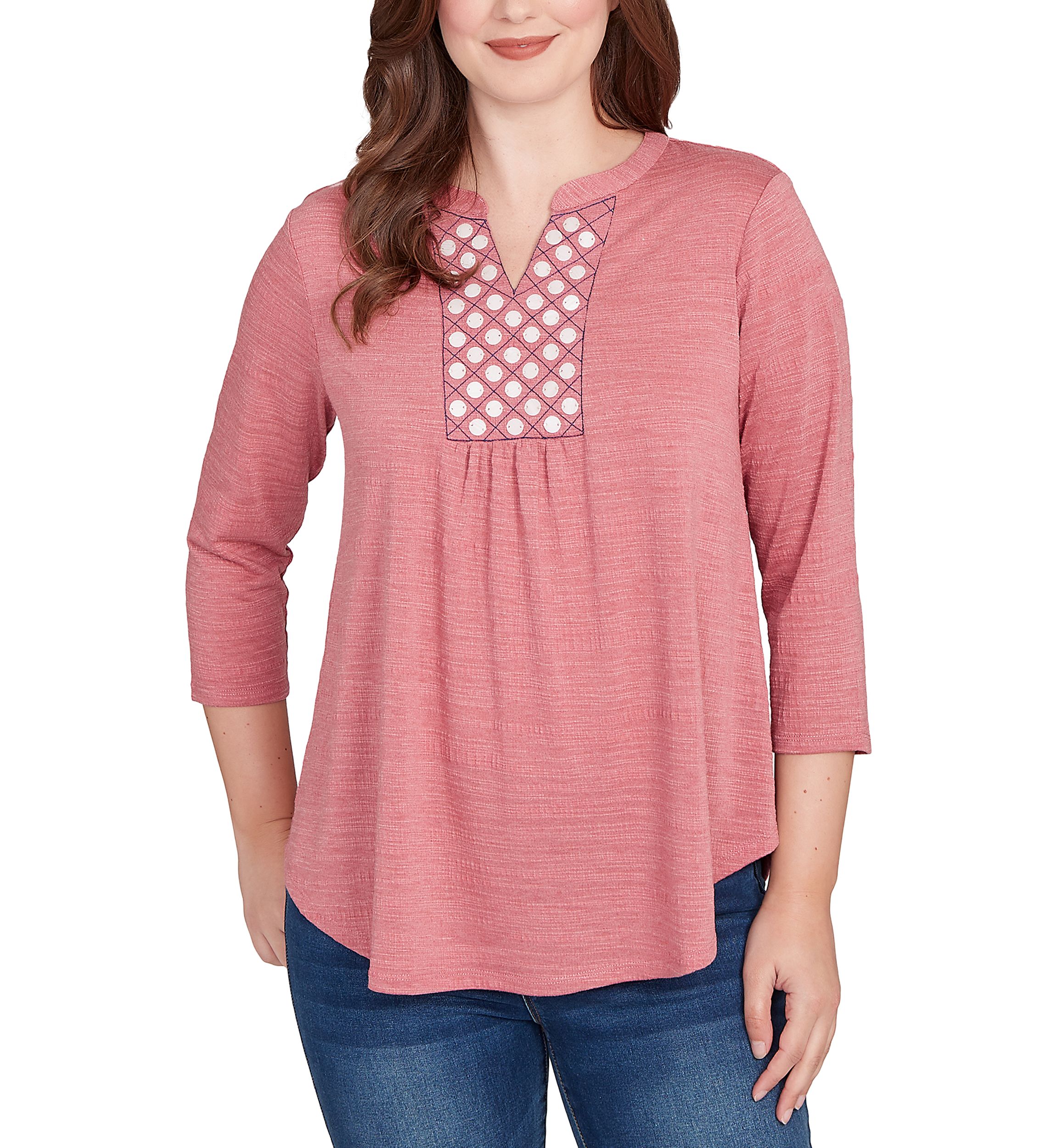 Petite Textured Knit Embellished Blouse