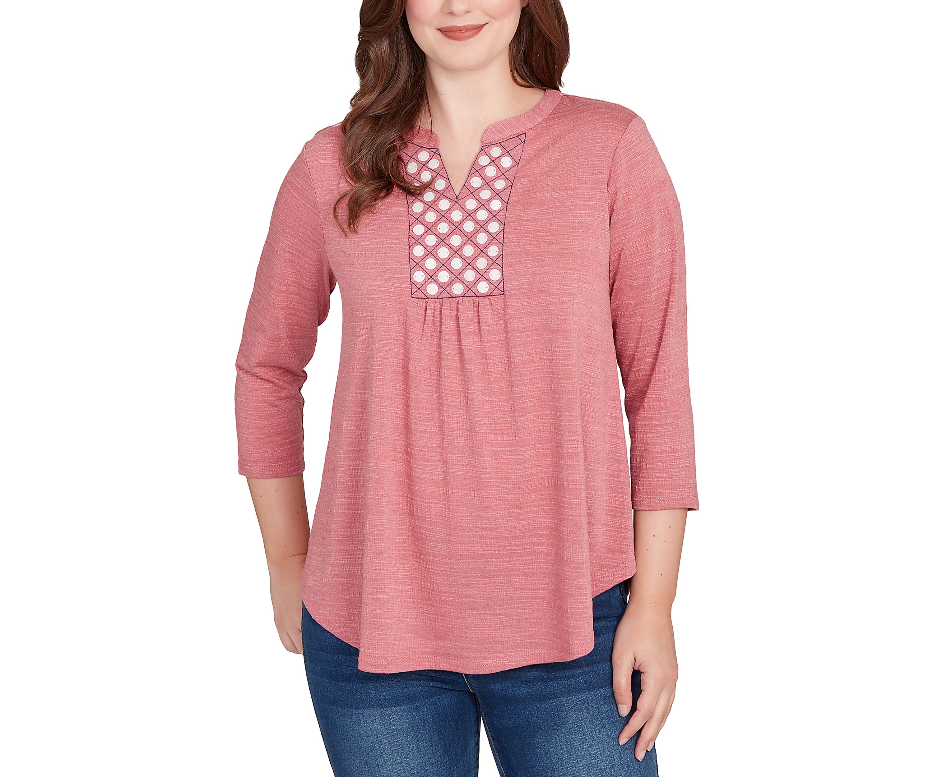 Petite Textured Knit Embellished Blouse