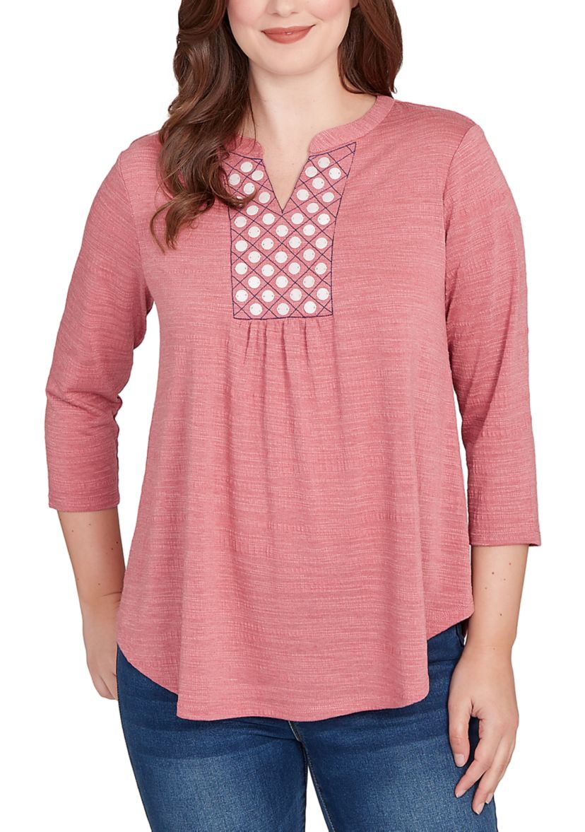 Petite Textured Knit Embellished Blouse