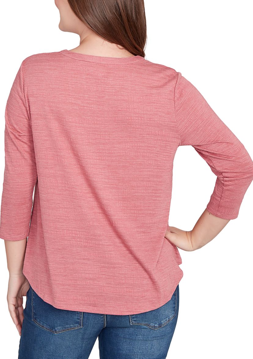 Petite Textured Knit Embellished Blouse