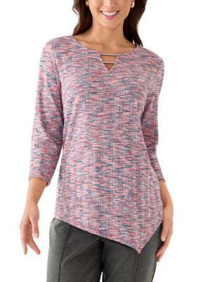 Ruby Rd Women's Petite Spacedye Knit Asymmetric Top