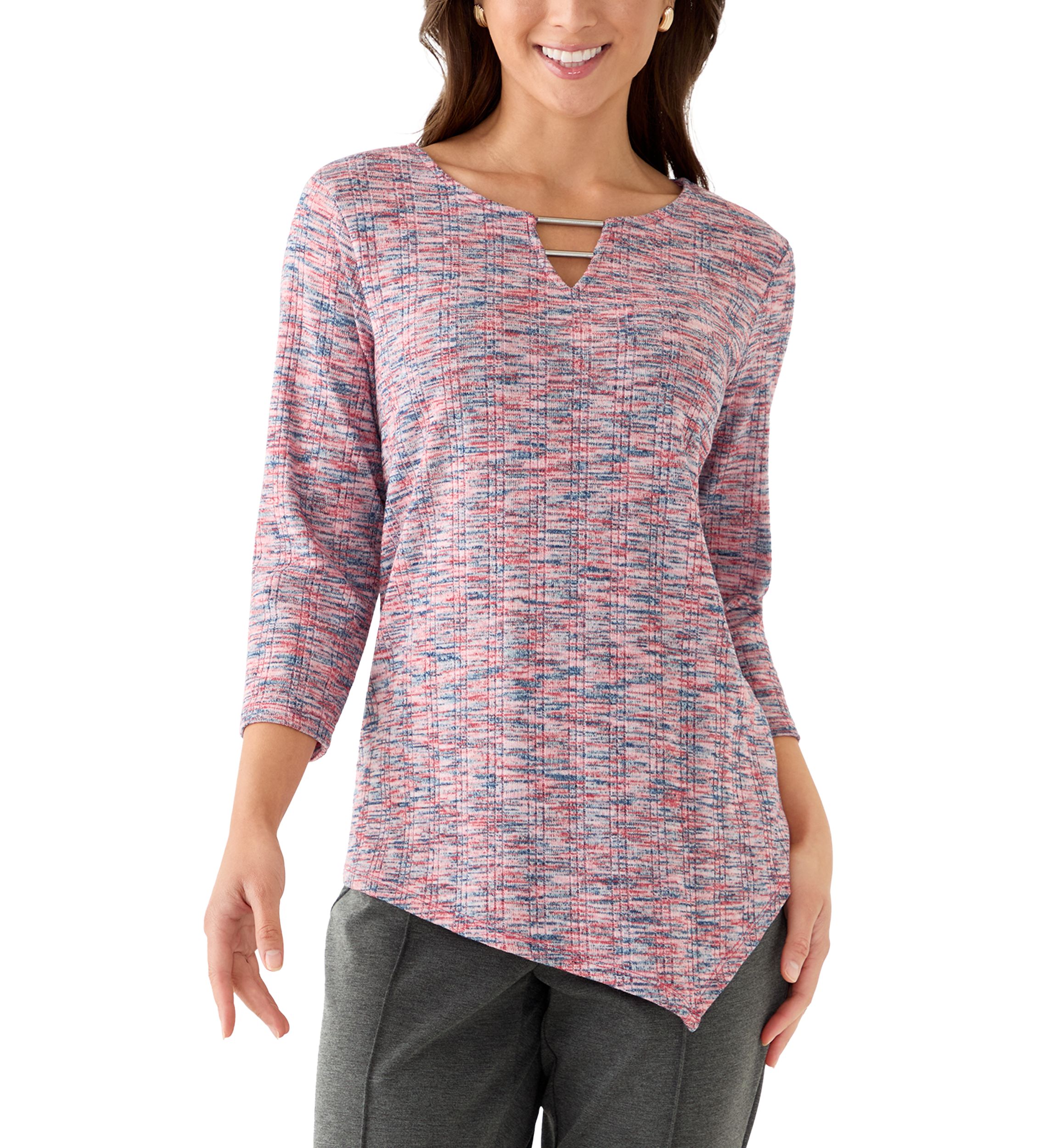 Petite Spacedye Knit Asymmetric Top