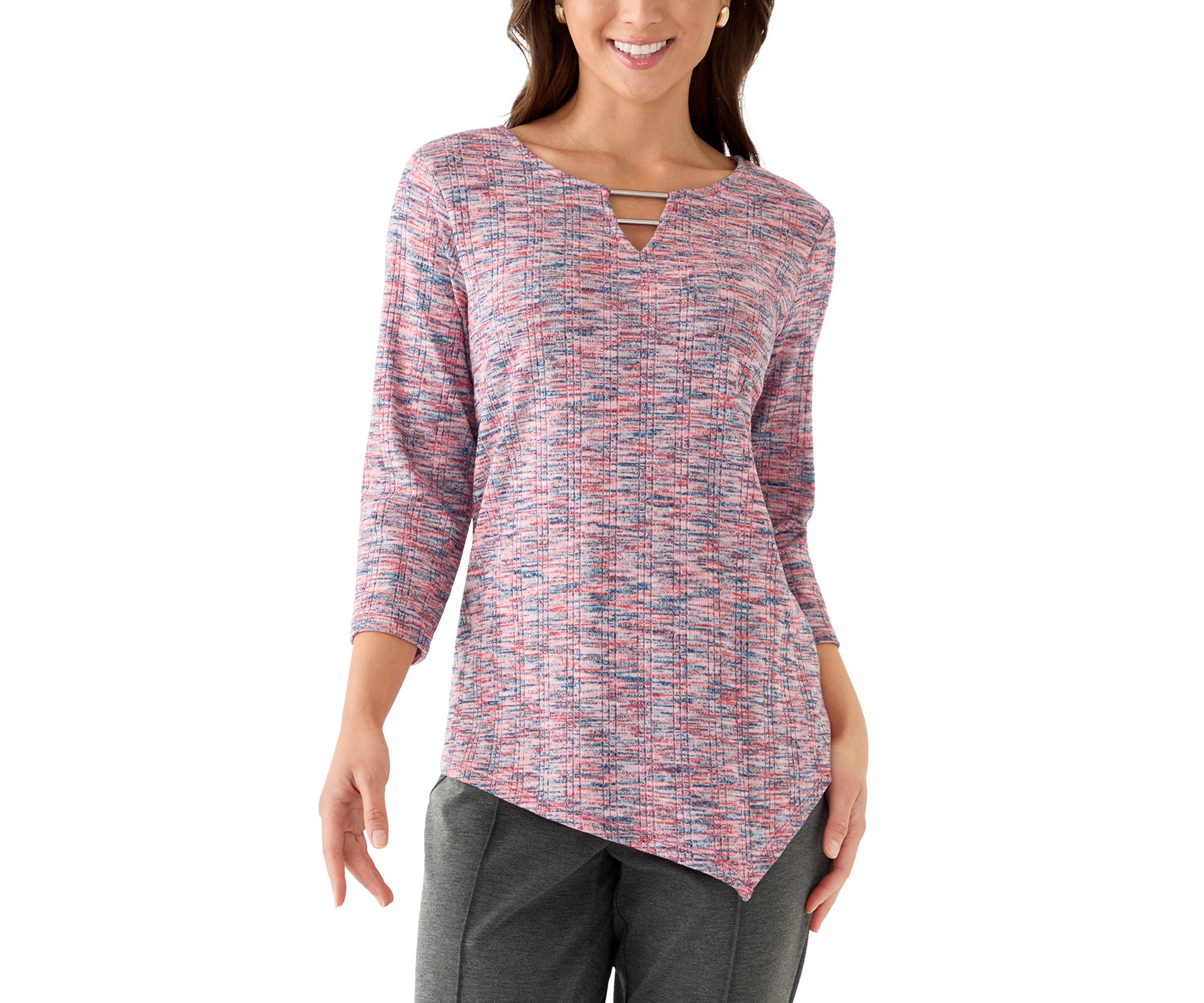 Petite Spacedye Knit Asymmetric Top