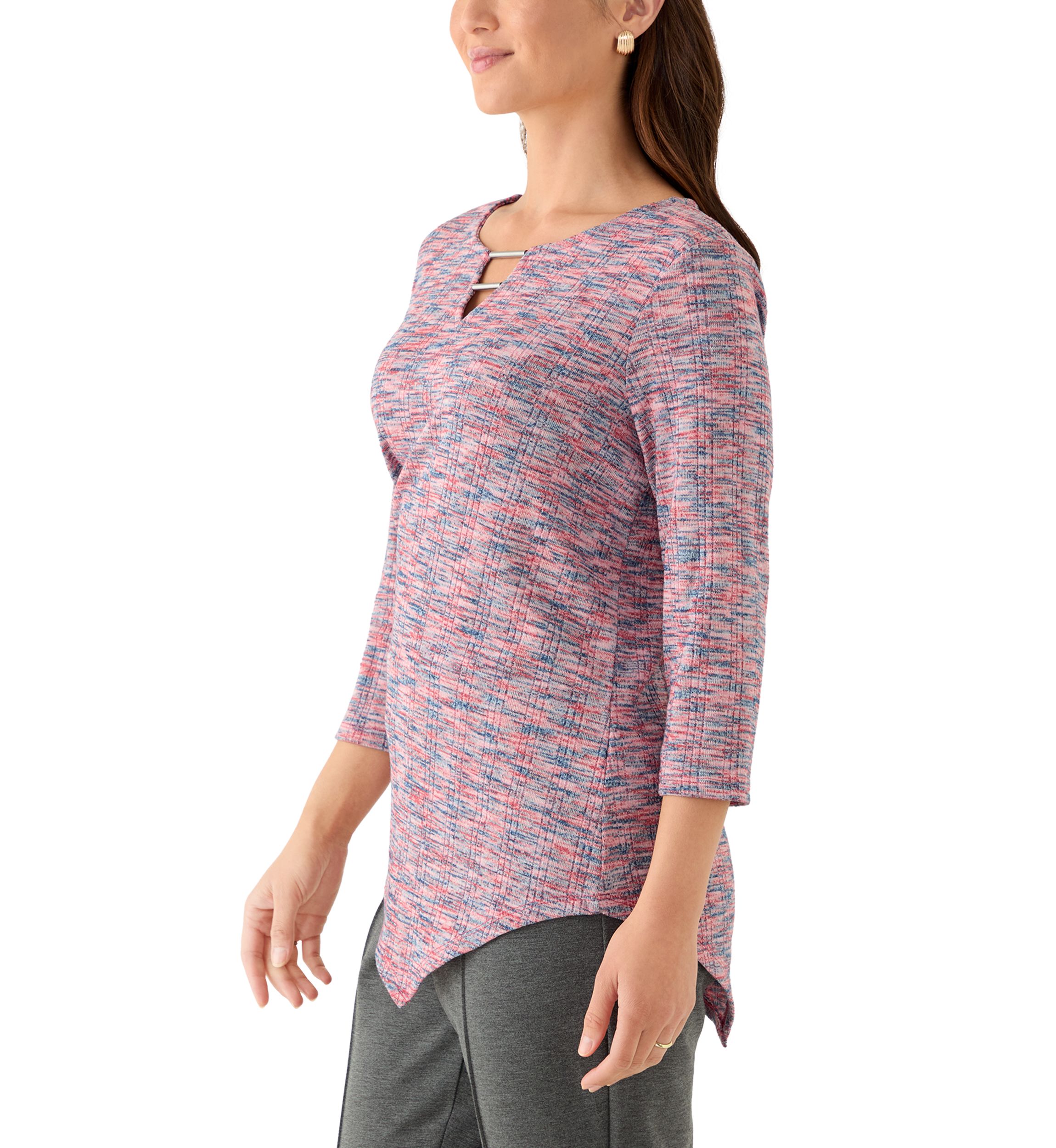 Petite Spacedye Knit Asymmetric Top