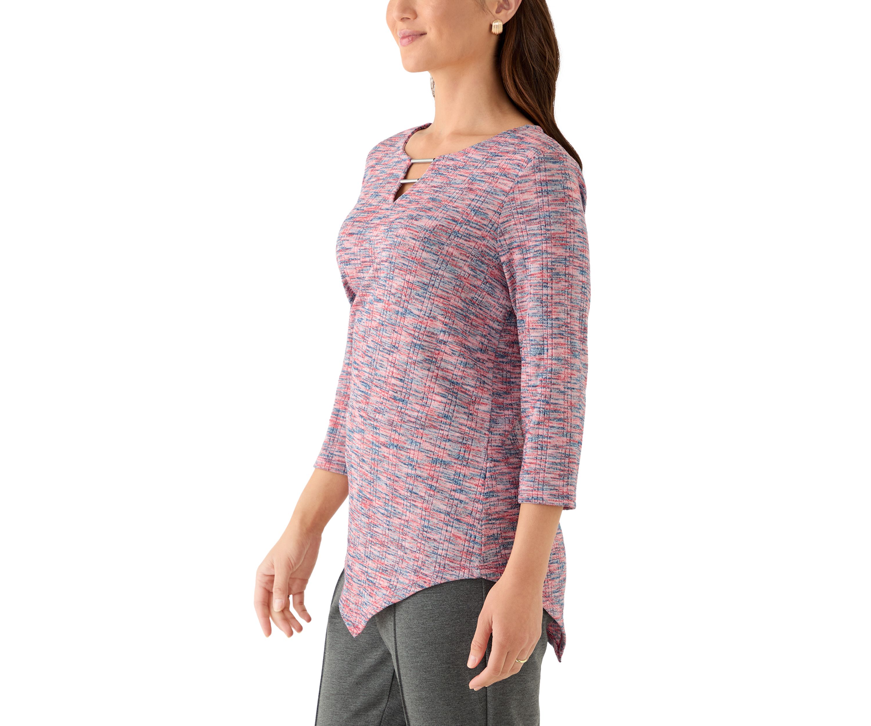 Petite Spacedye Knit Asymmetric Top