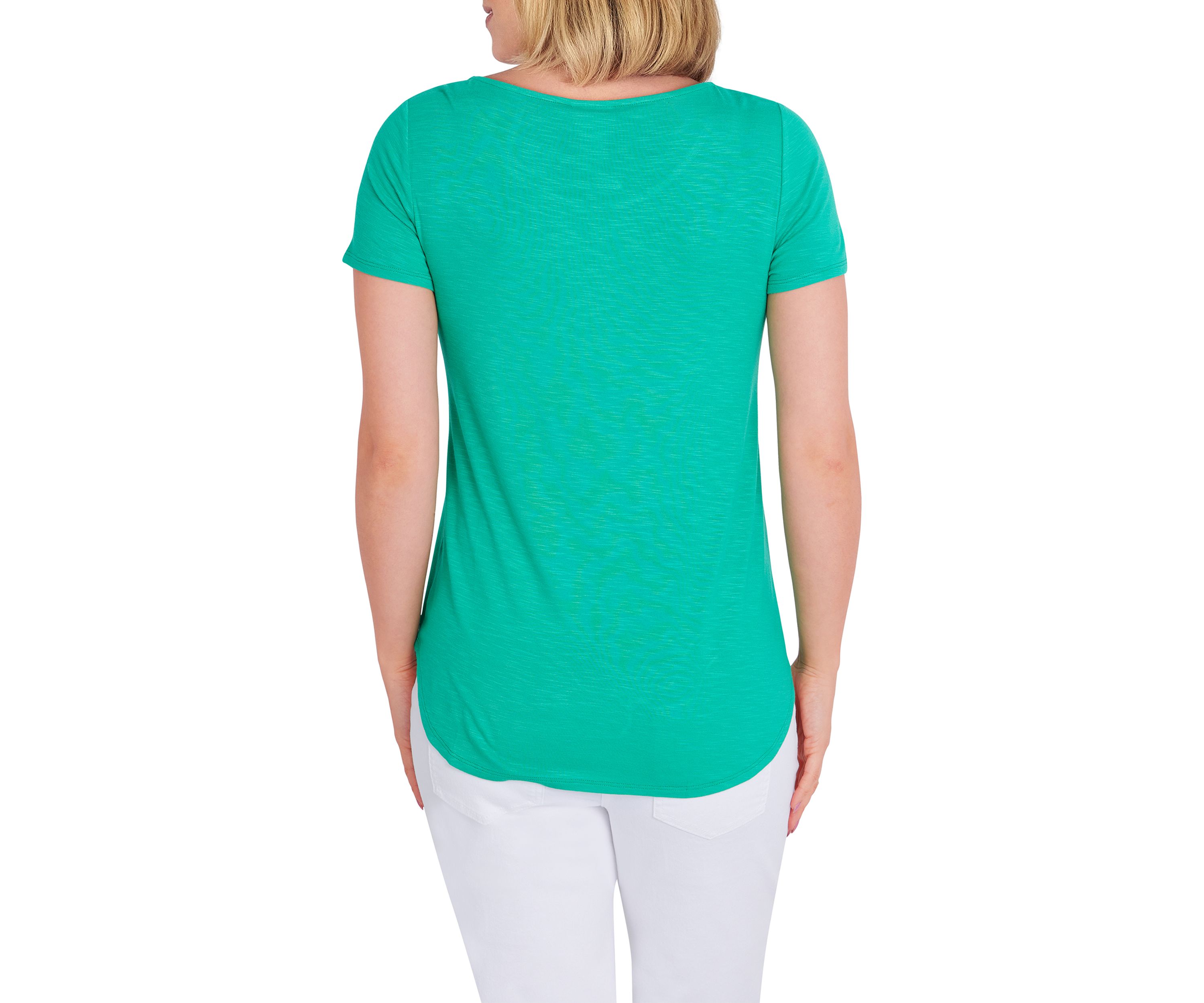 Womens Solid Scoop Neck Knit Top With Feminine Bow Detail