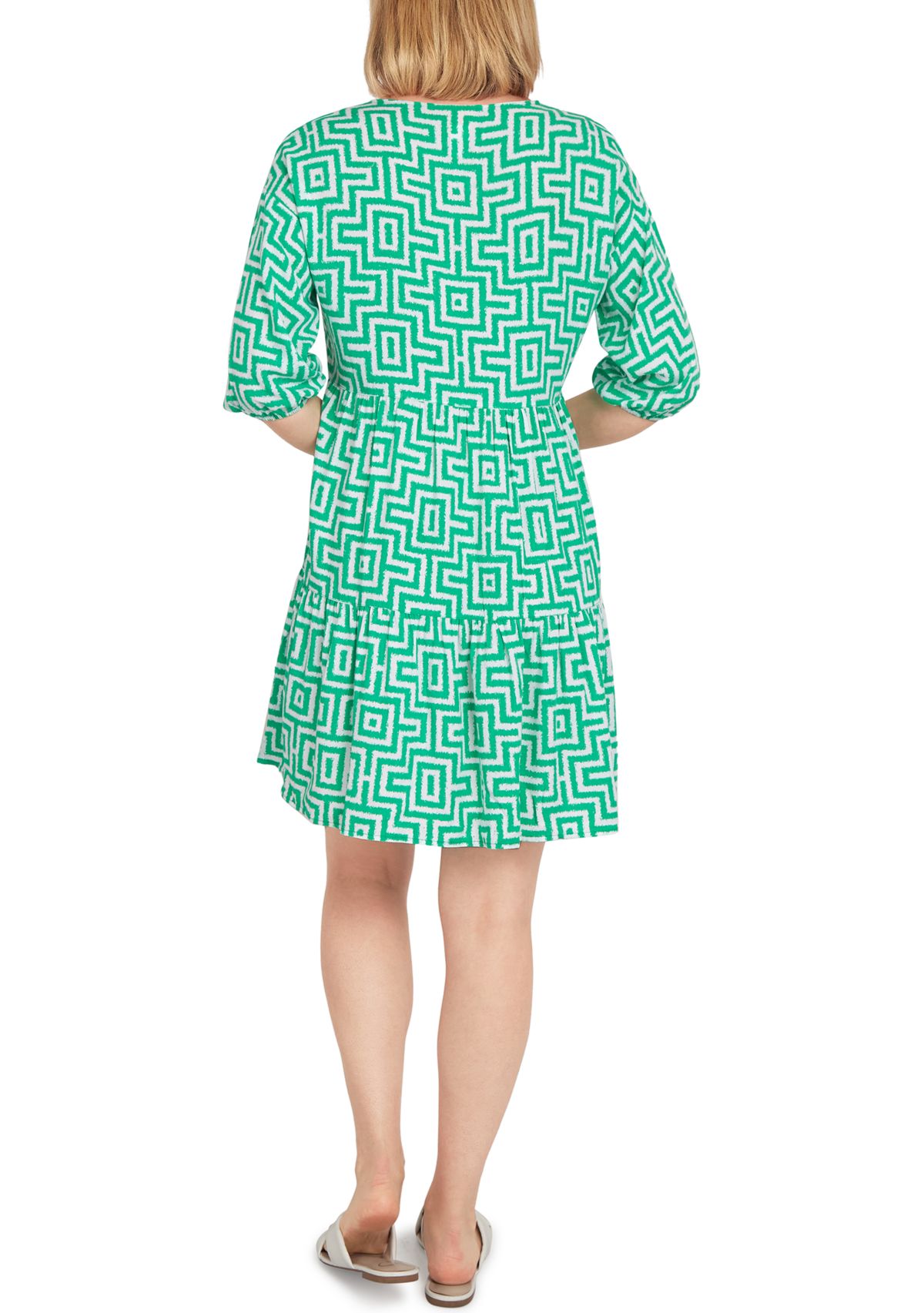 Womens Split Neck Island Trellis Print Short Dress