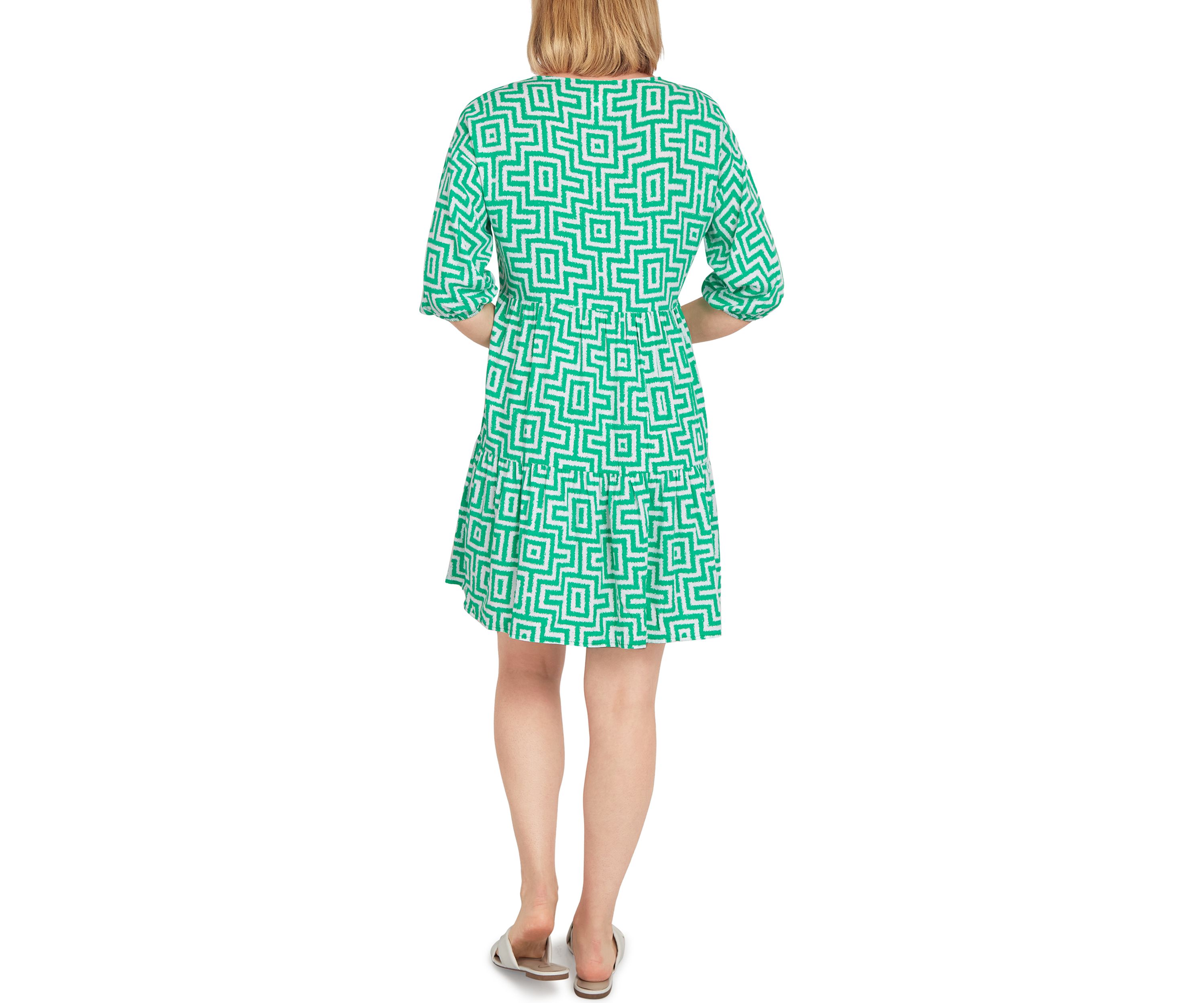 Womens Split Neck Island Trellis Print Short Dress