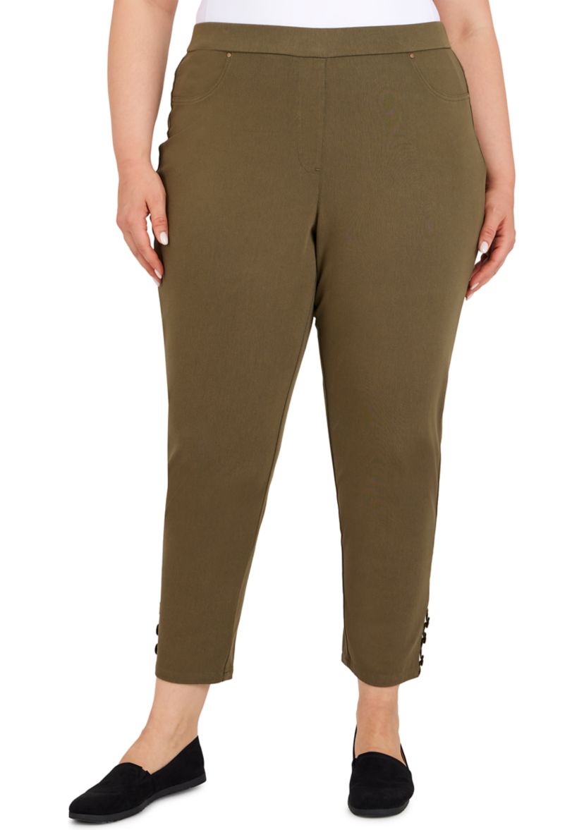 Plus Size Button Hem Knit Twill Pants