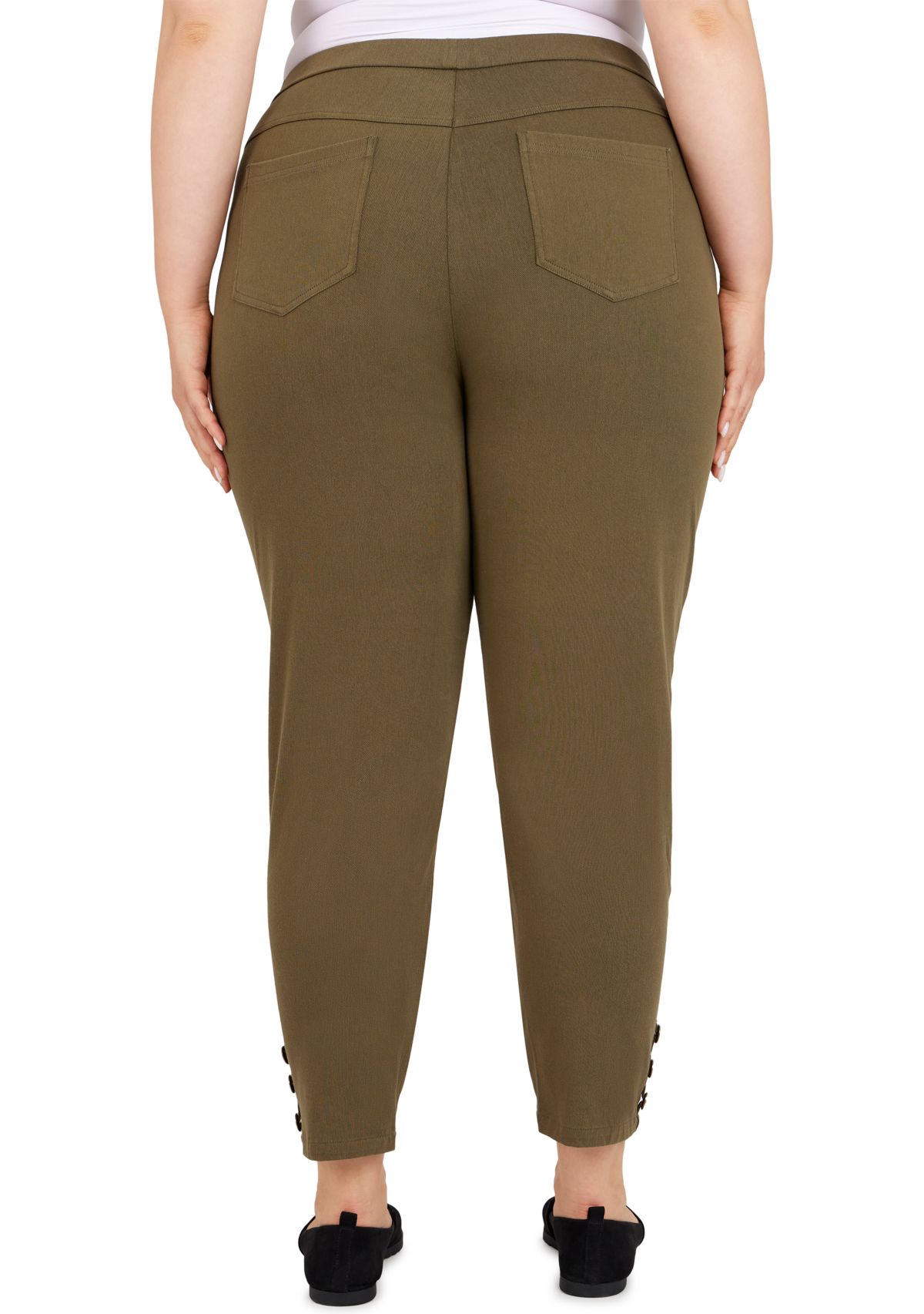 Plus Size Button Hem Knit Twill Pants