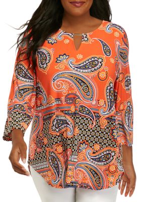 Ruby Rd Plus Size 3/4 Sleeve Puff Print Paisley Blouse | belk