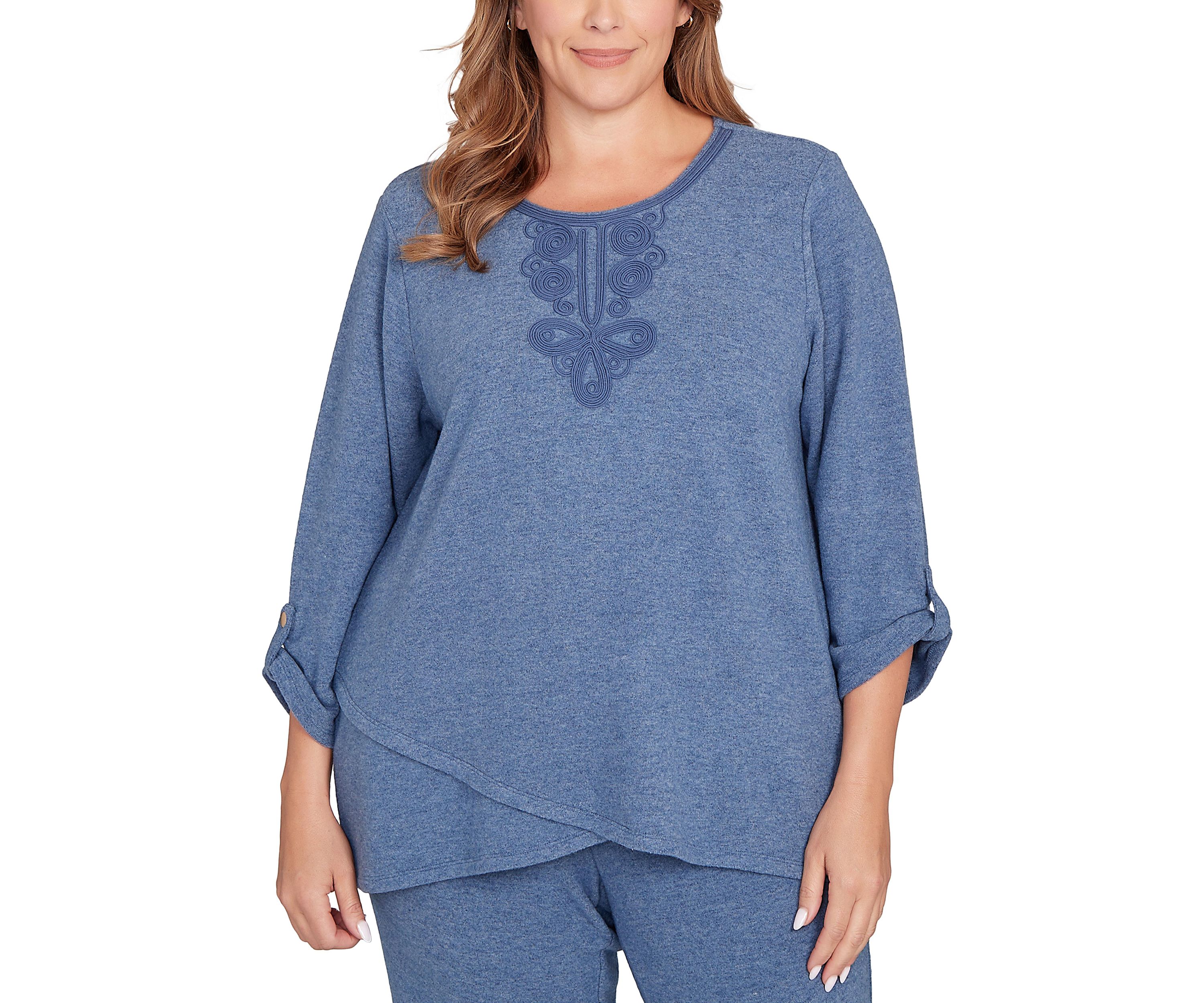 Plus Size Embellished Cozy Roll Sleeve Knit Top