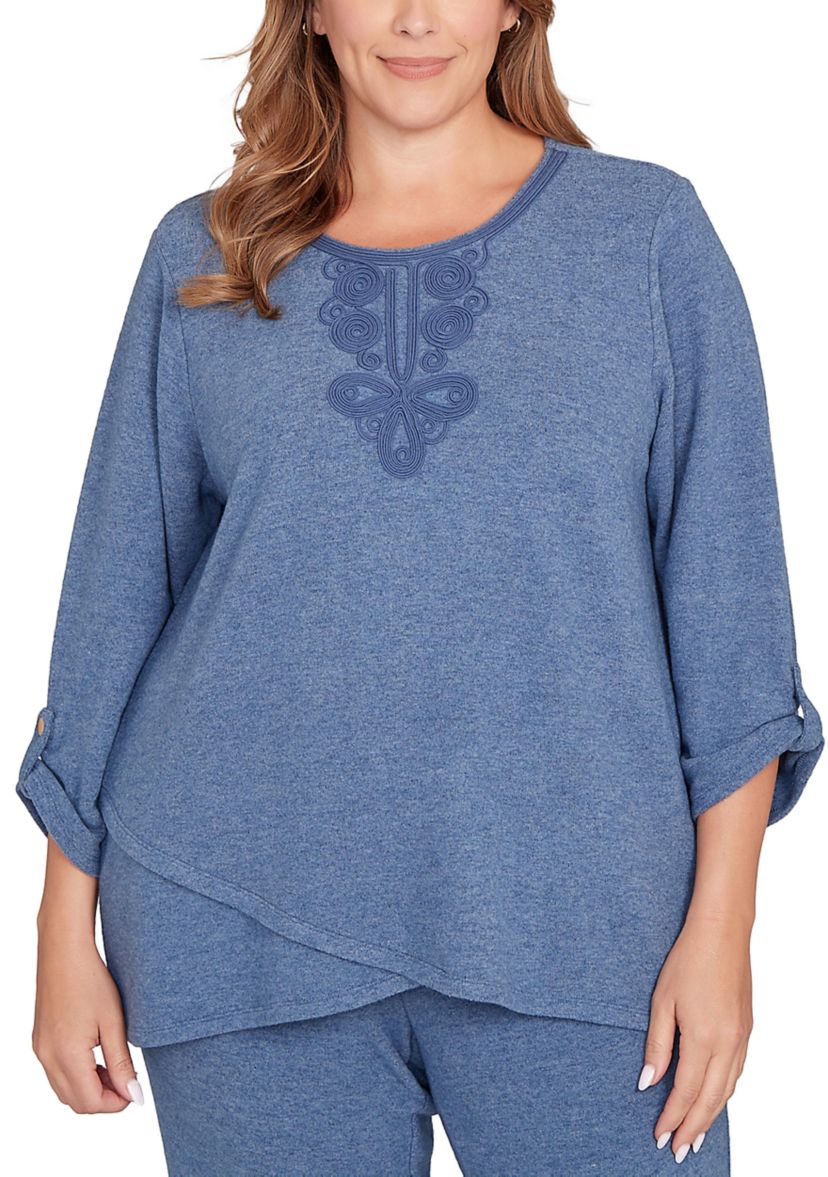 Plus Size Embellished Cozy Roll Sleeve Knit Top