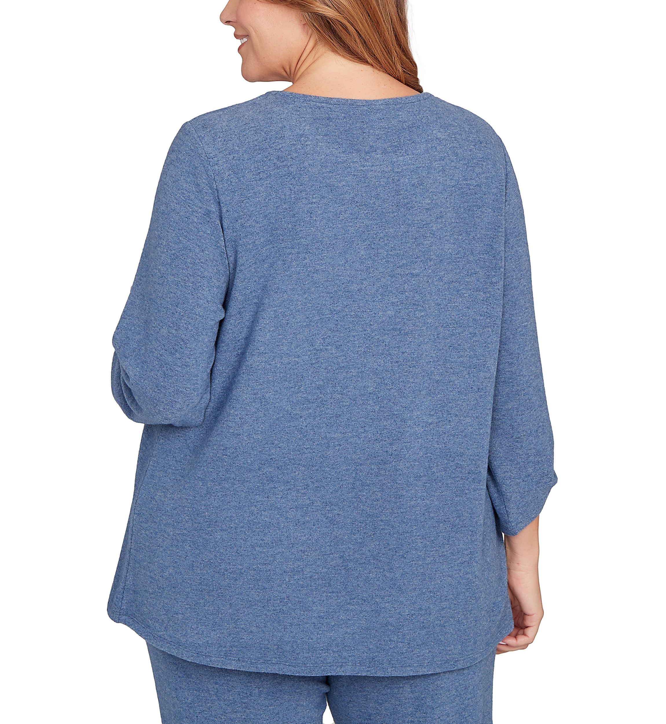 Plus Size Embellished Cozy Roll Sleeve Knit Top