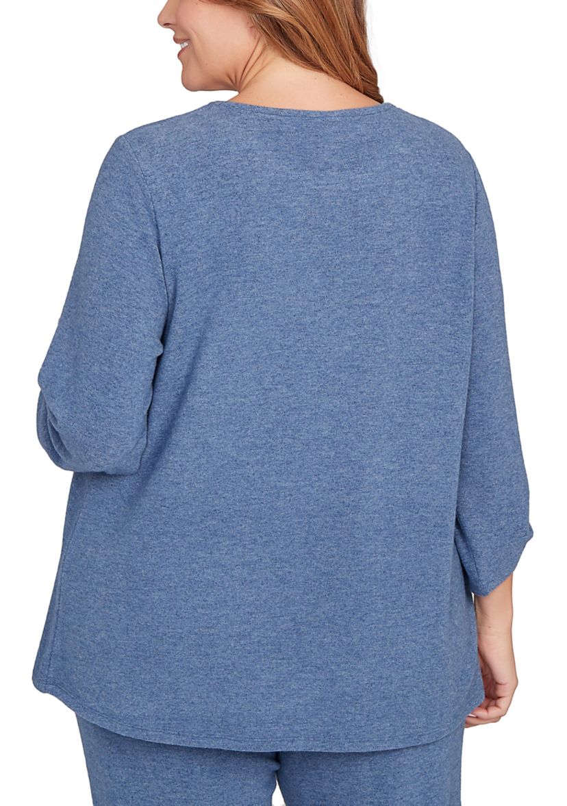 Plus Size Embellished Cozy Roll Sleeve Knit Top