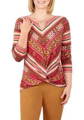 Ruby Rd Women's Plus Size Chain Twist Front Top