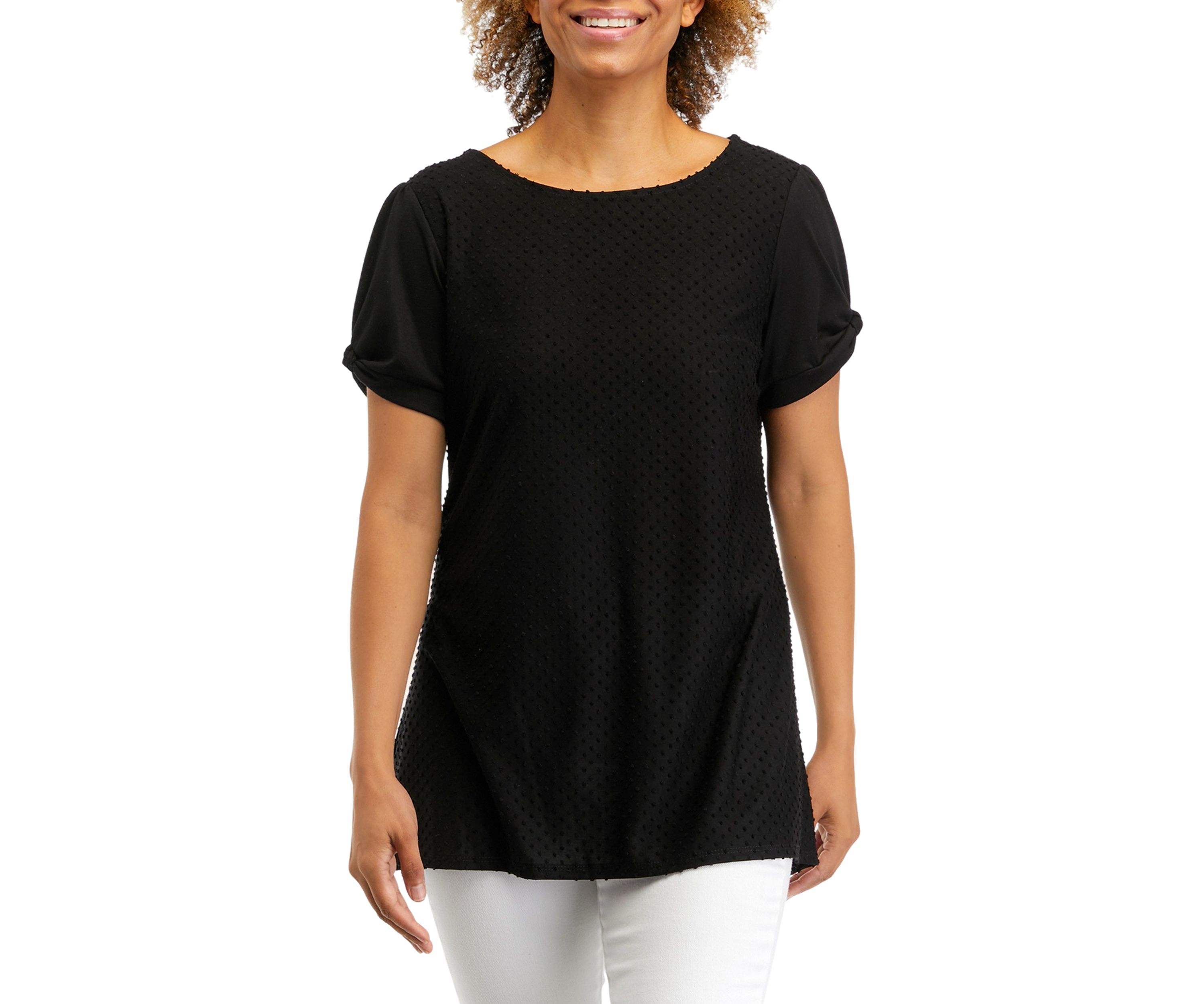 Womens Knit Solid Swiss Dot Top