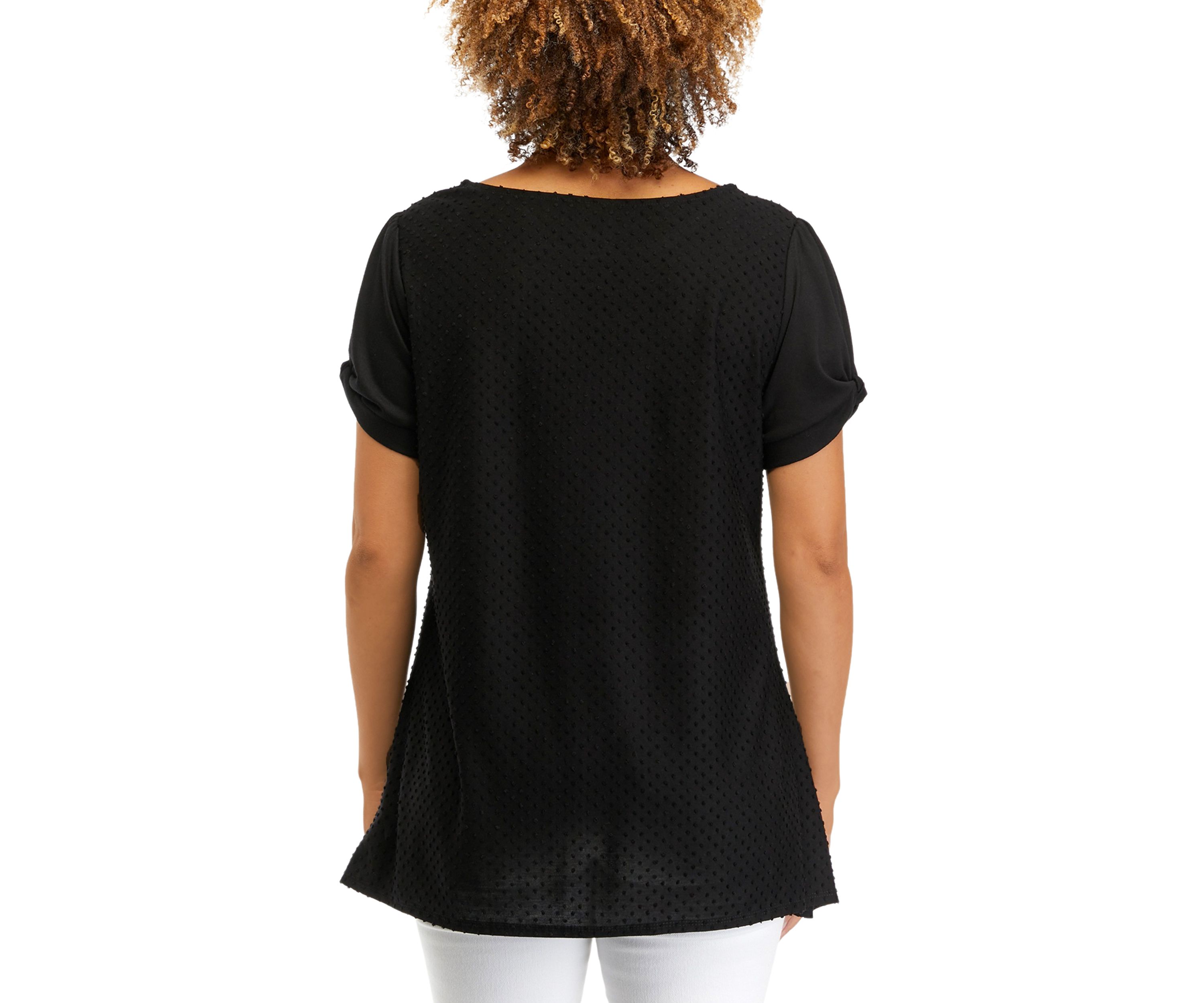 Womens Knit Solid Swiss Dot Top