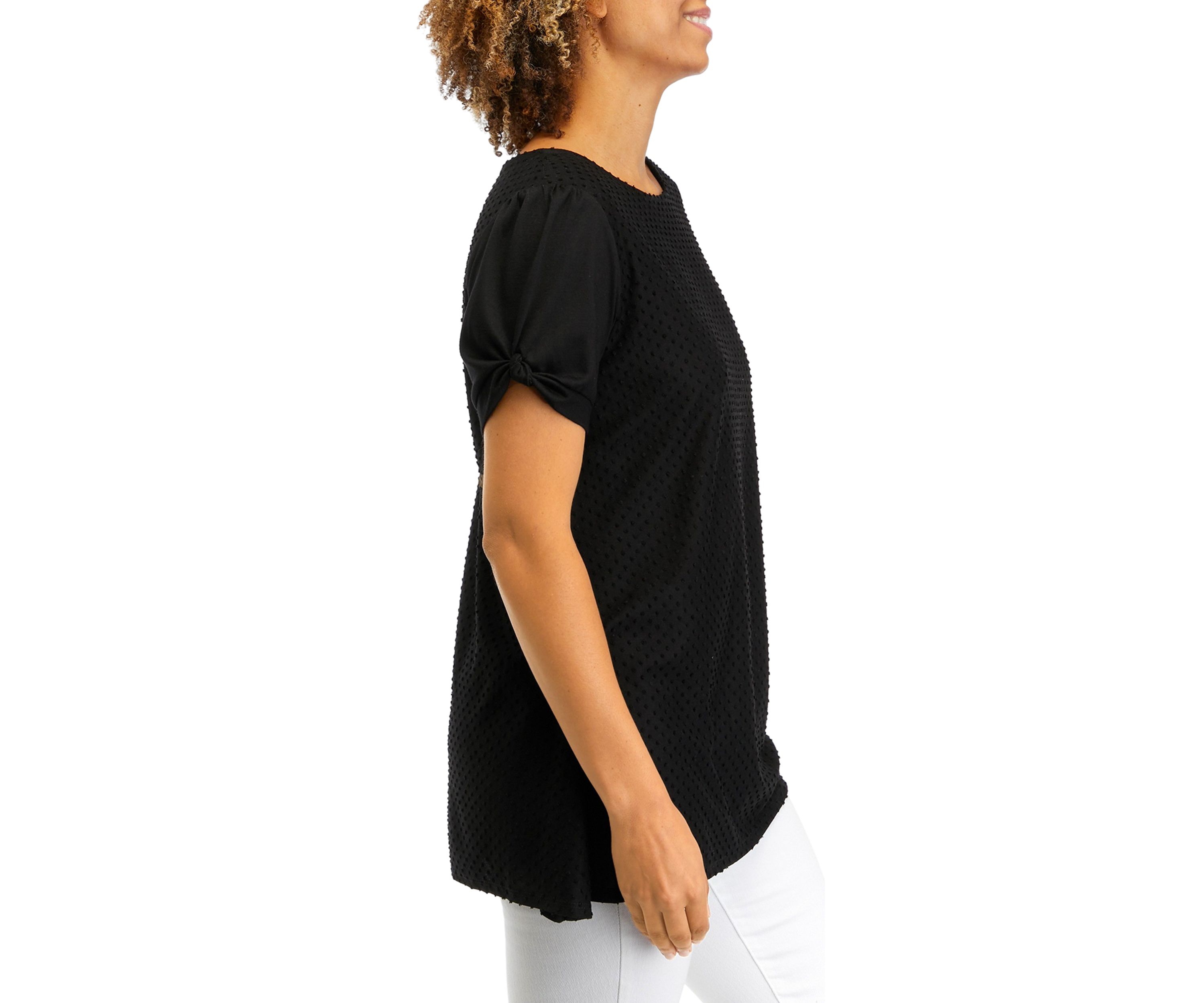 Womens Knit Solid Swiss Dot Top