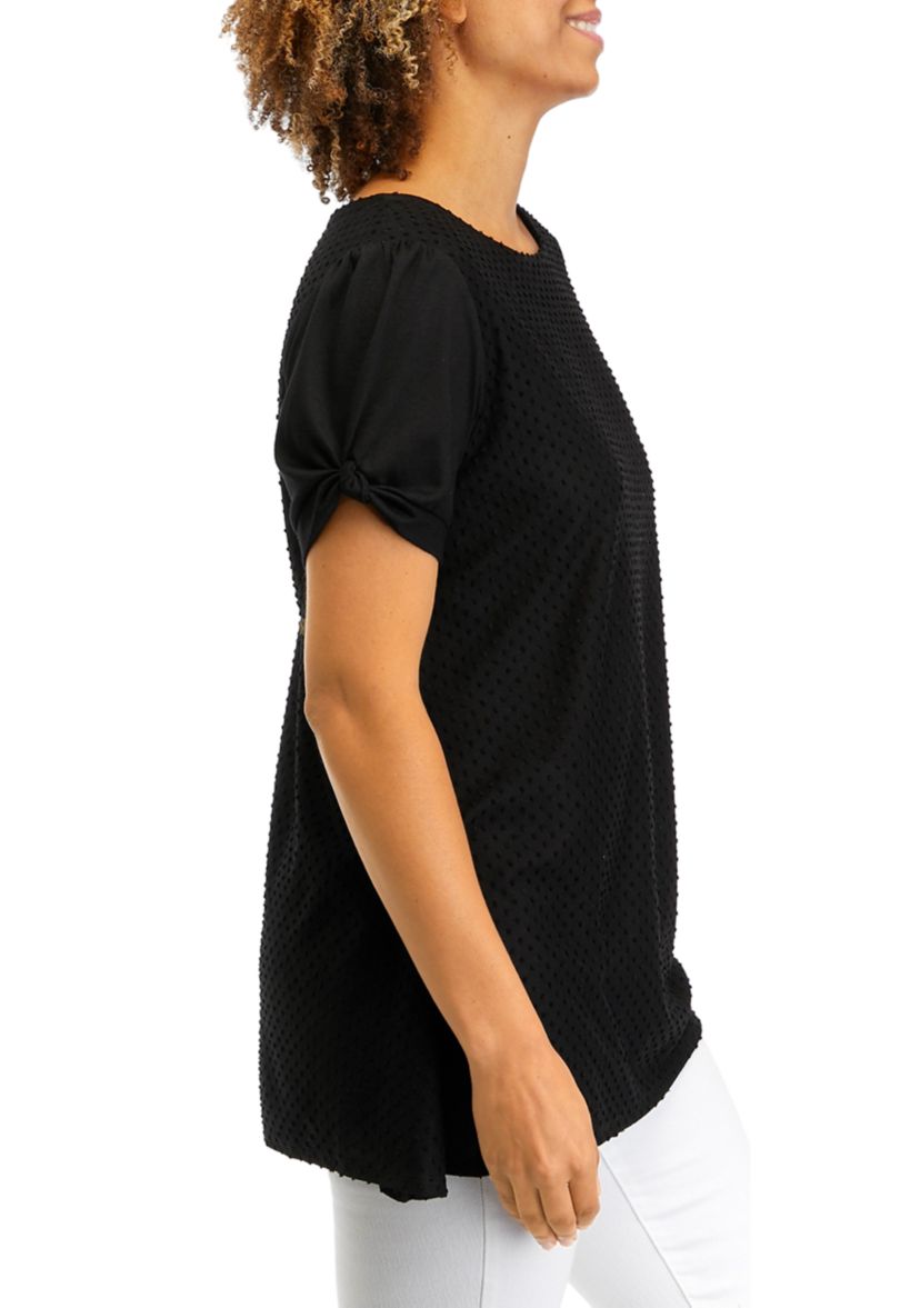 Womens Knit Solid Swiss Dot Top