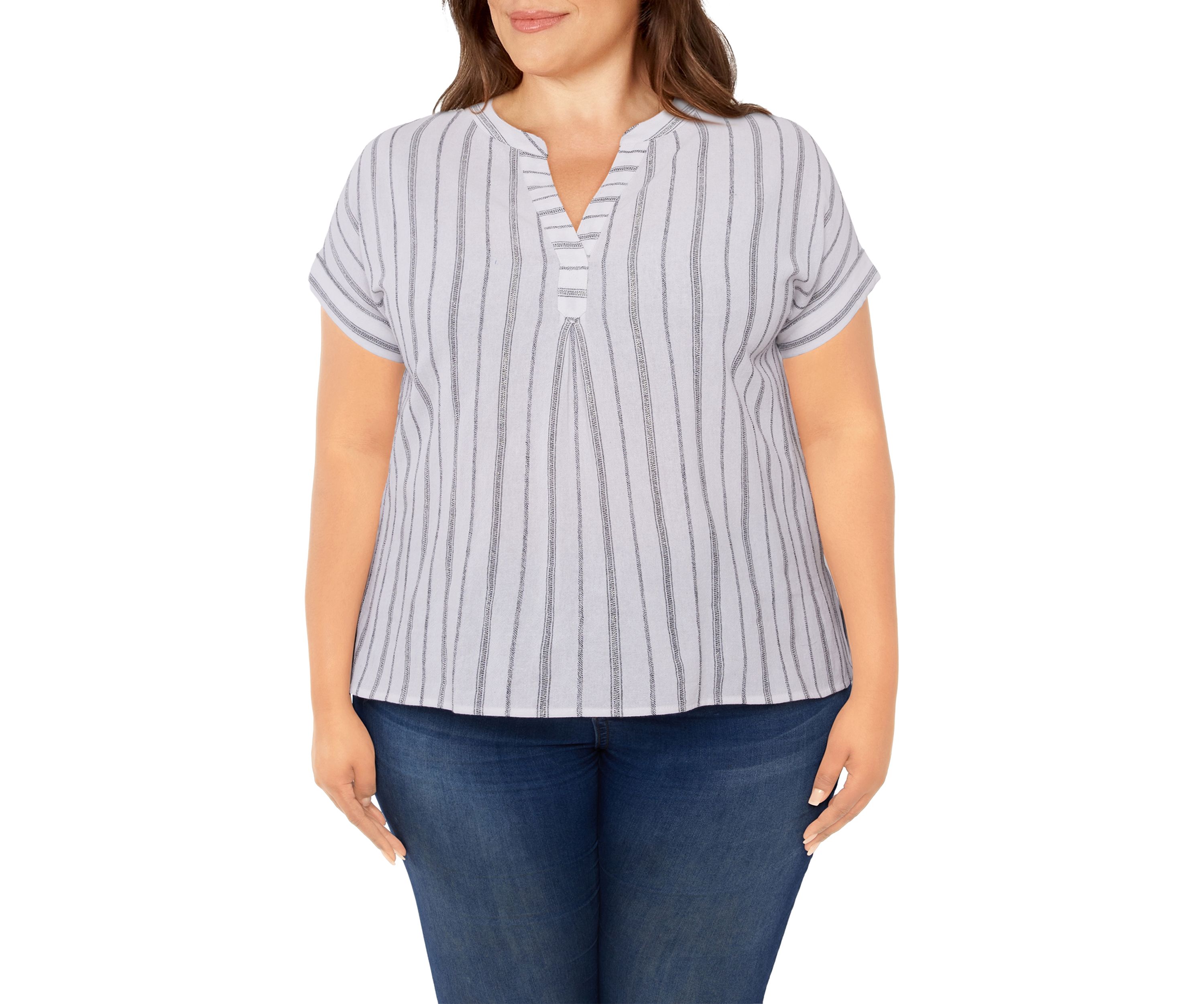 Ruby Rd Plus Size Woven Metallic Stripe Top | Belk