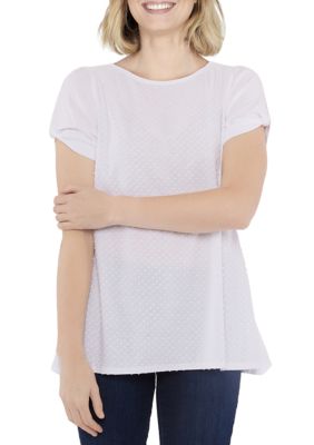 Petite Knit Solid Swiss Dot Top