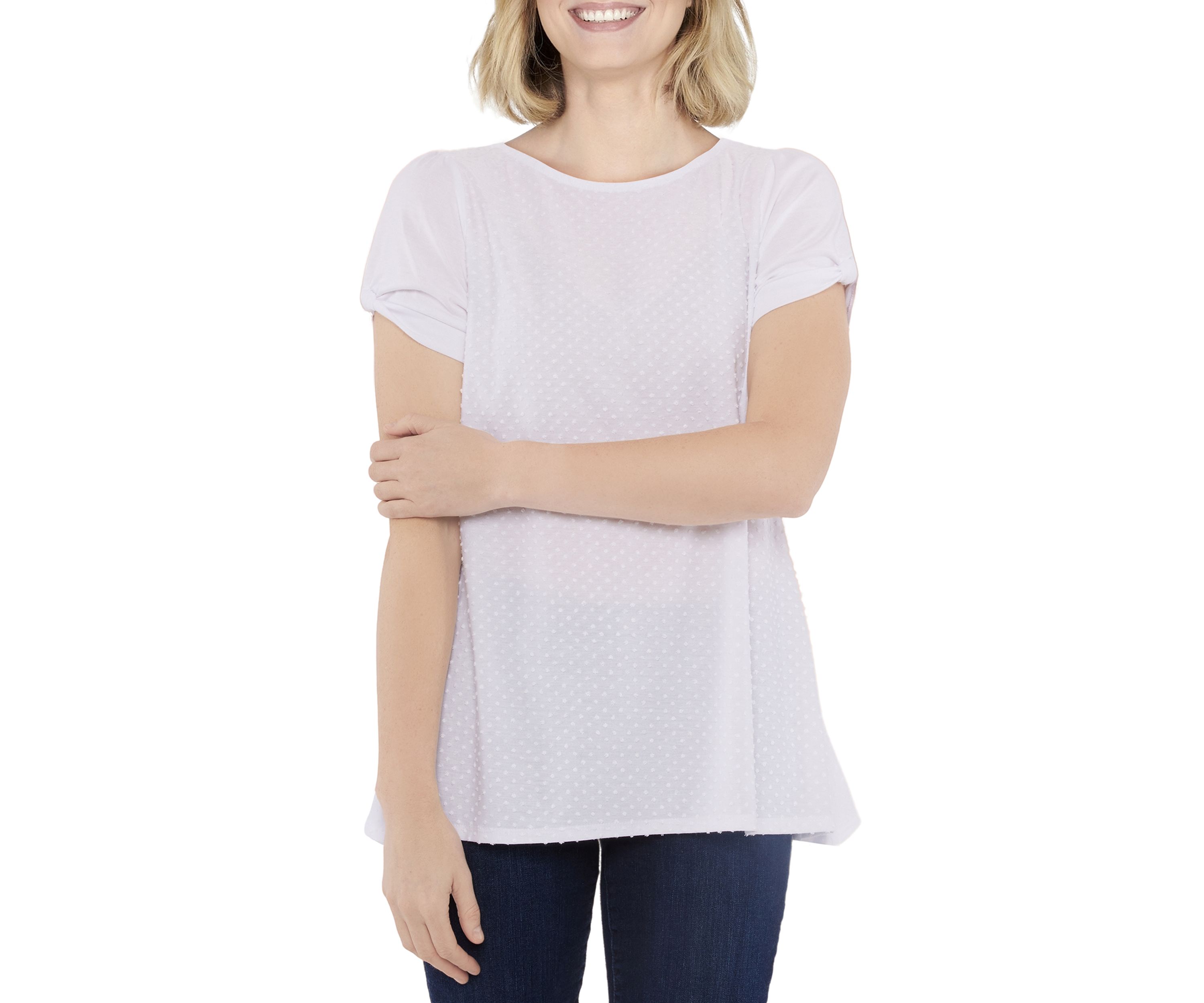 Petite Knit Solid Swiss Dot Top
