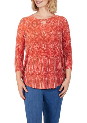 Ruby Rd Women's Plus Size Puff Print Diamond Top
