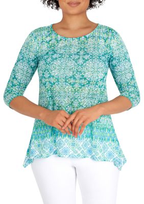 Women's Knit Medallion Printed Burnout Top