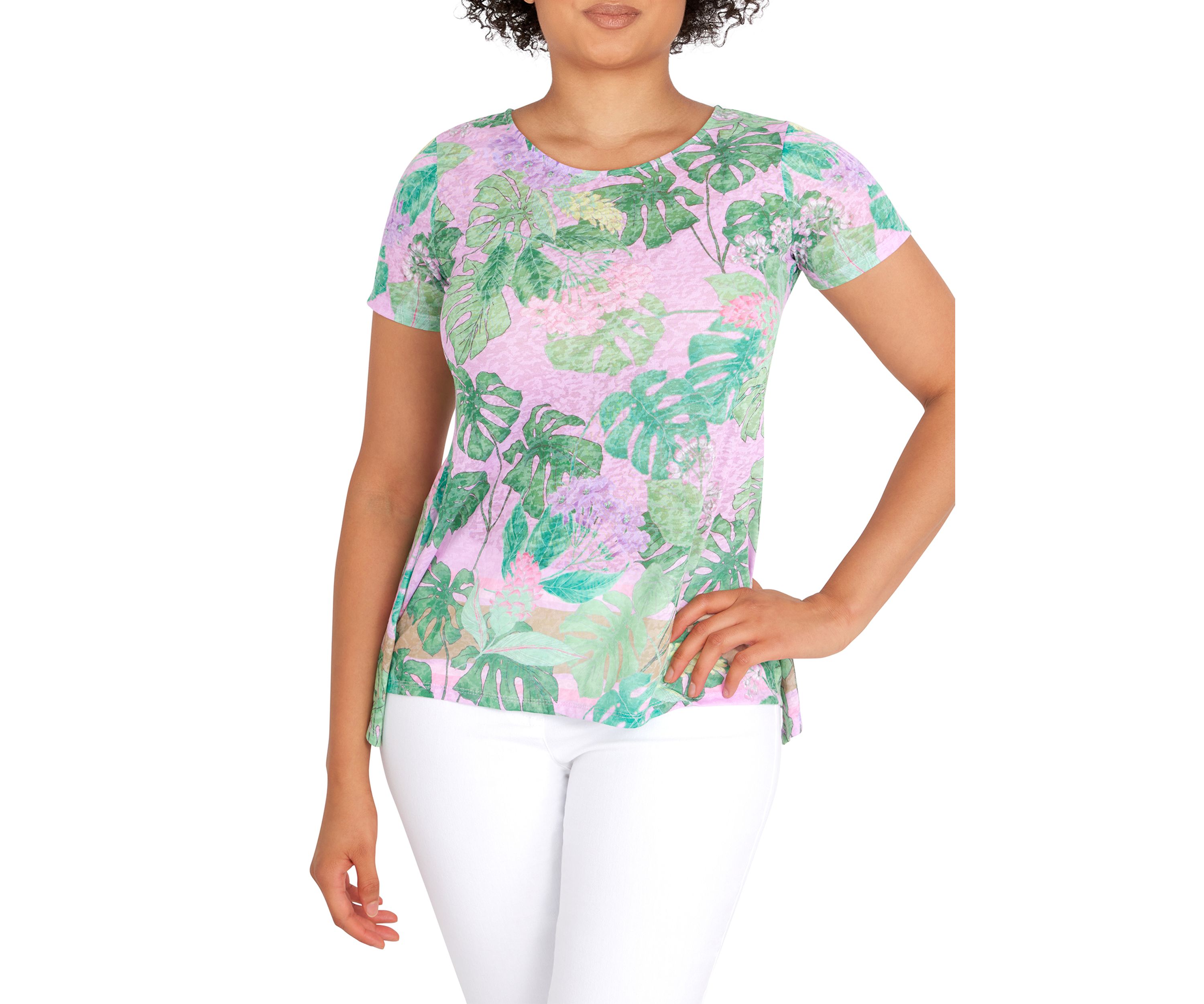 Womens Knit Island Border Print Top