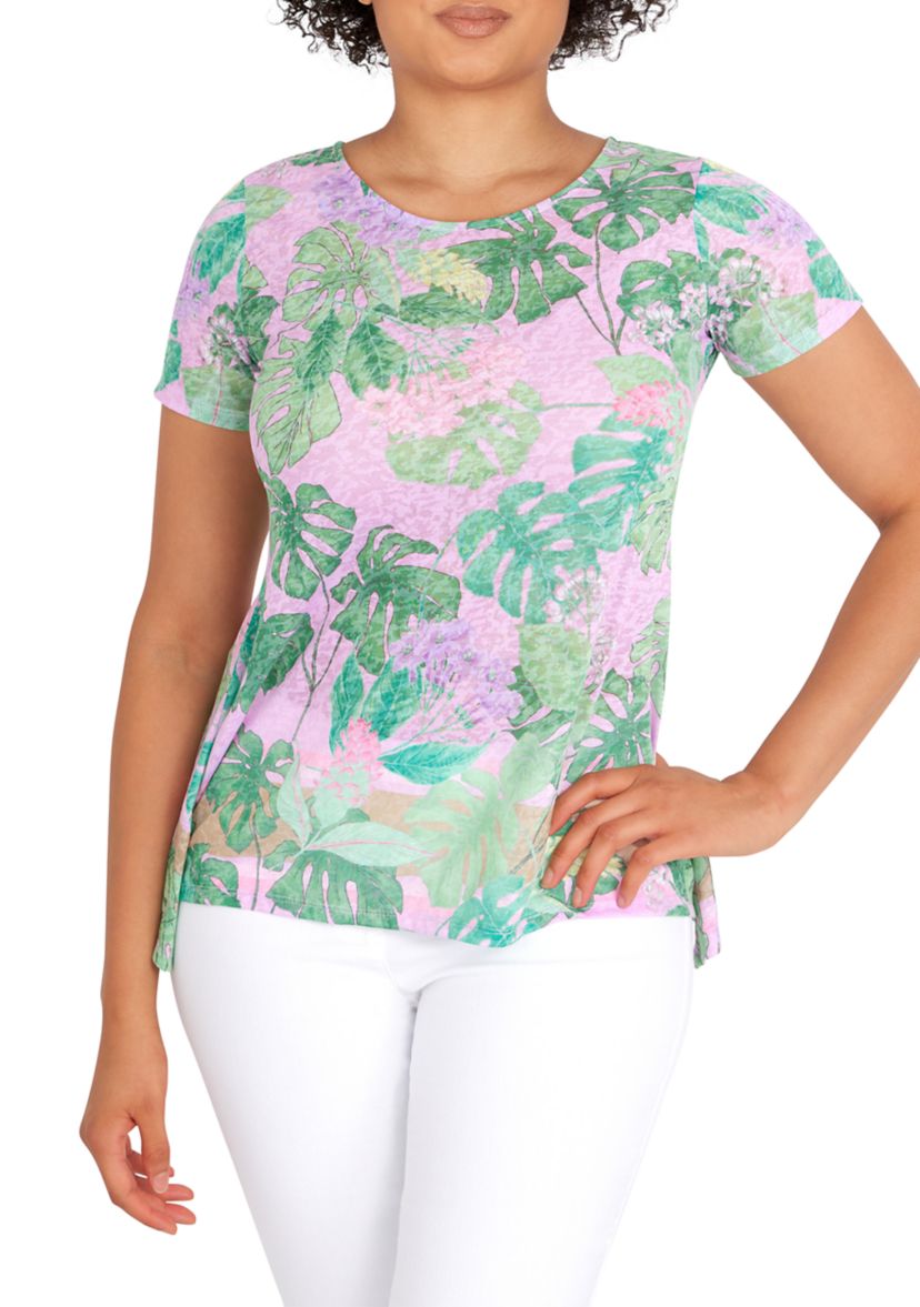 Womens Knit Island Border Print Top