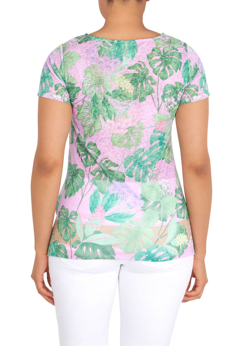 Womens Knit Island Border Print Top