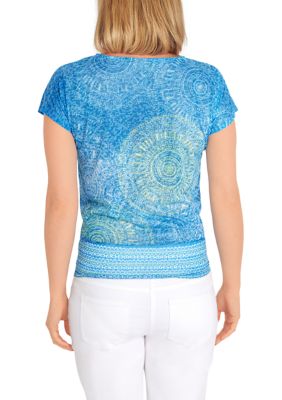 Women's Knit Medallion Print Burnout Top