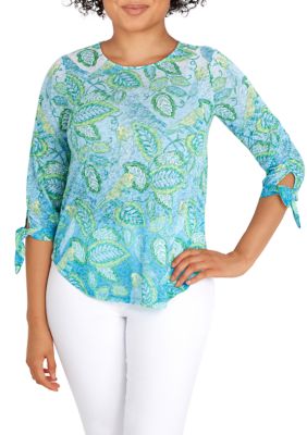 Ruby Rd Women's Knit Parakeet Border Printed Top