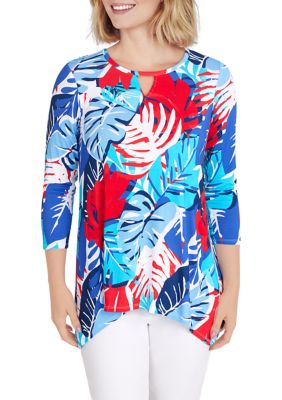 Women's Knit Graphic Tropical Print Top