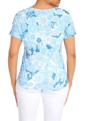 Women's Knit Modern Floral Print Top