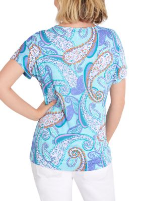 Women's Knit Paisley Puff Print Top