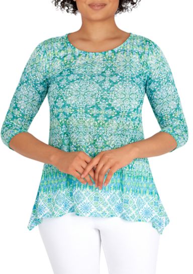 Petite Knit Medallion Print Burnout Top