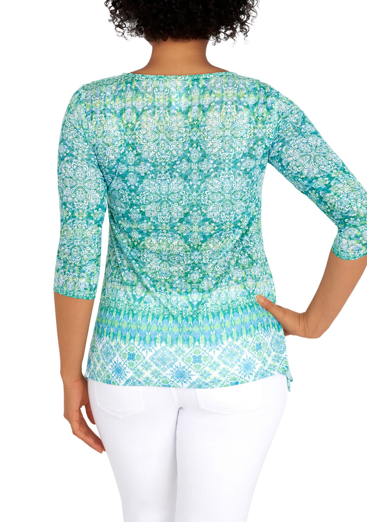 Petite Knit Medallion Print Burnout Top