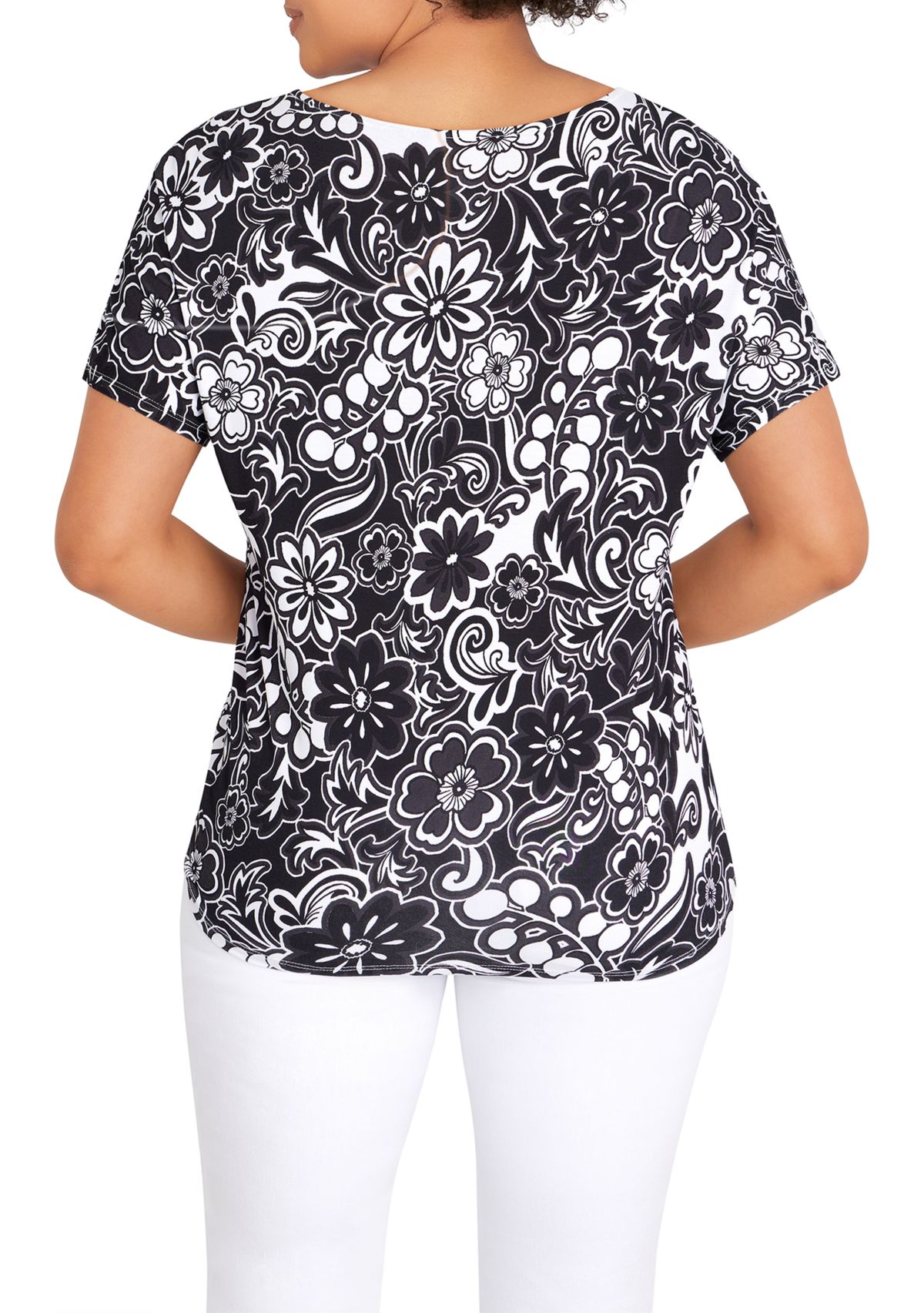 Petite Knit Modern Floral Print Top 
