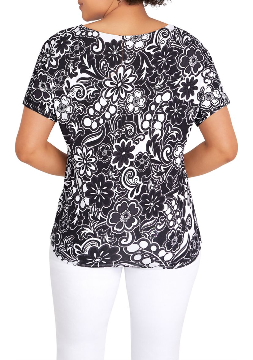 Petite Knit Modern Floral Print Top 