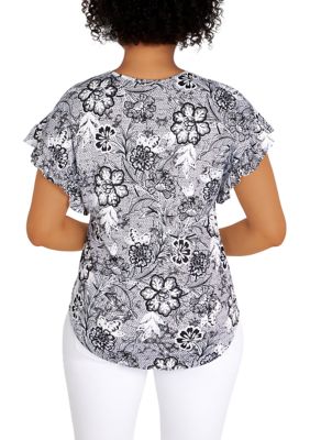 Petite Knit Floral Puff Print Top