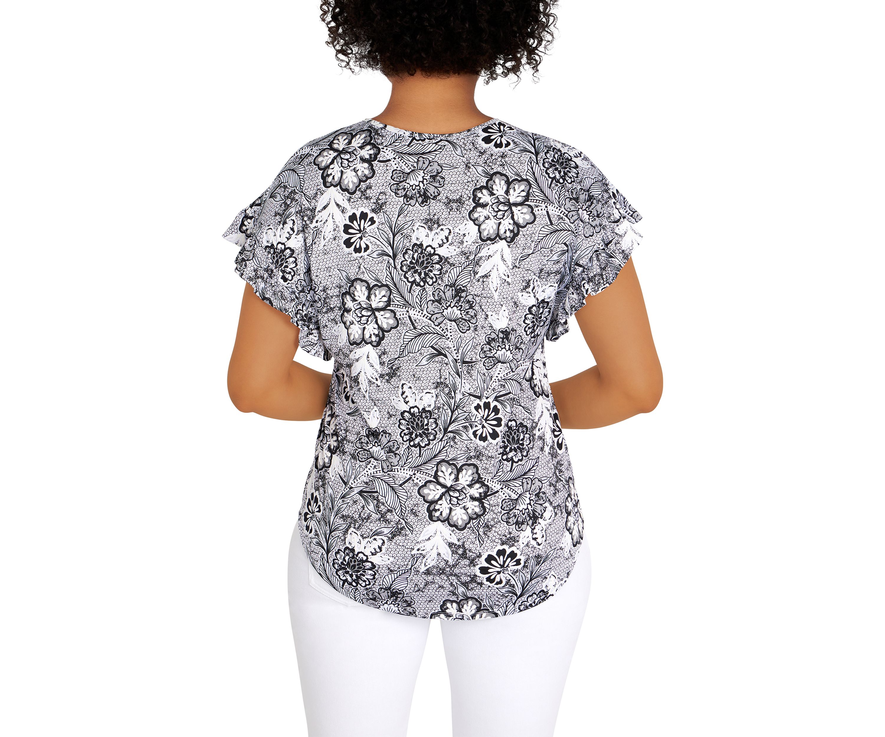 Petite Knit Floral Puff Print Top