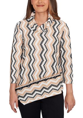 Ruby Rd Women's Cowl Neck ZigZig Textured Knit Top