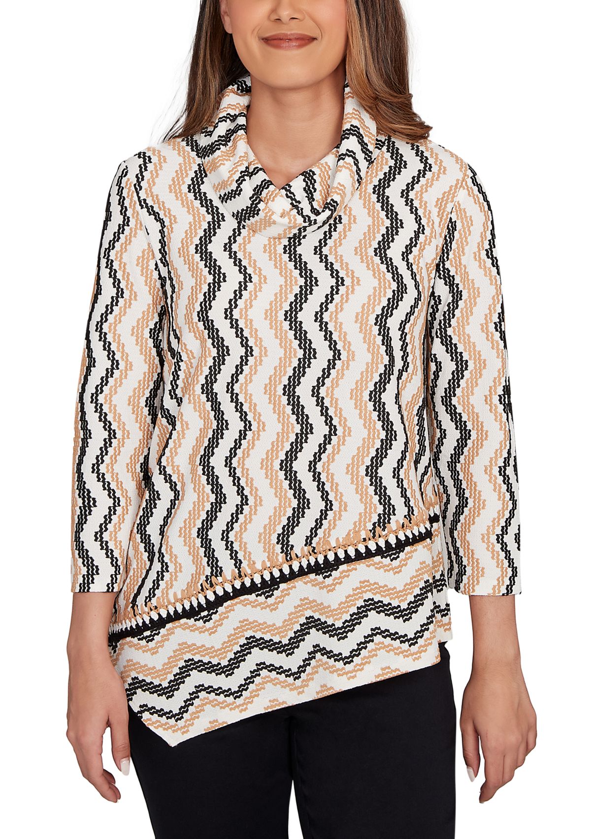 Womens Cowl Neck ZigZig Textured Knit Top