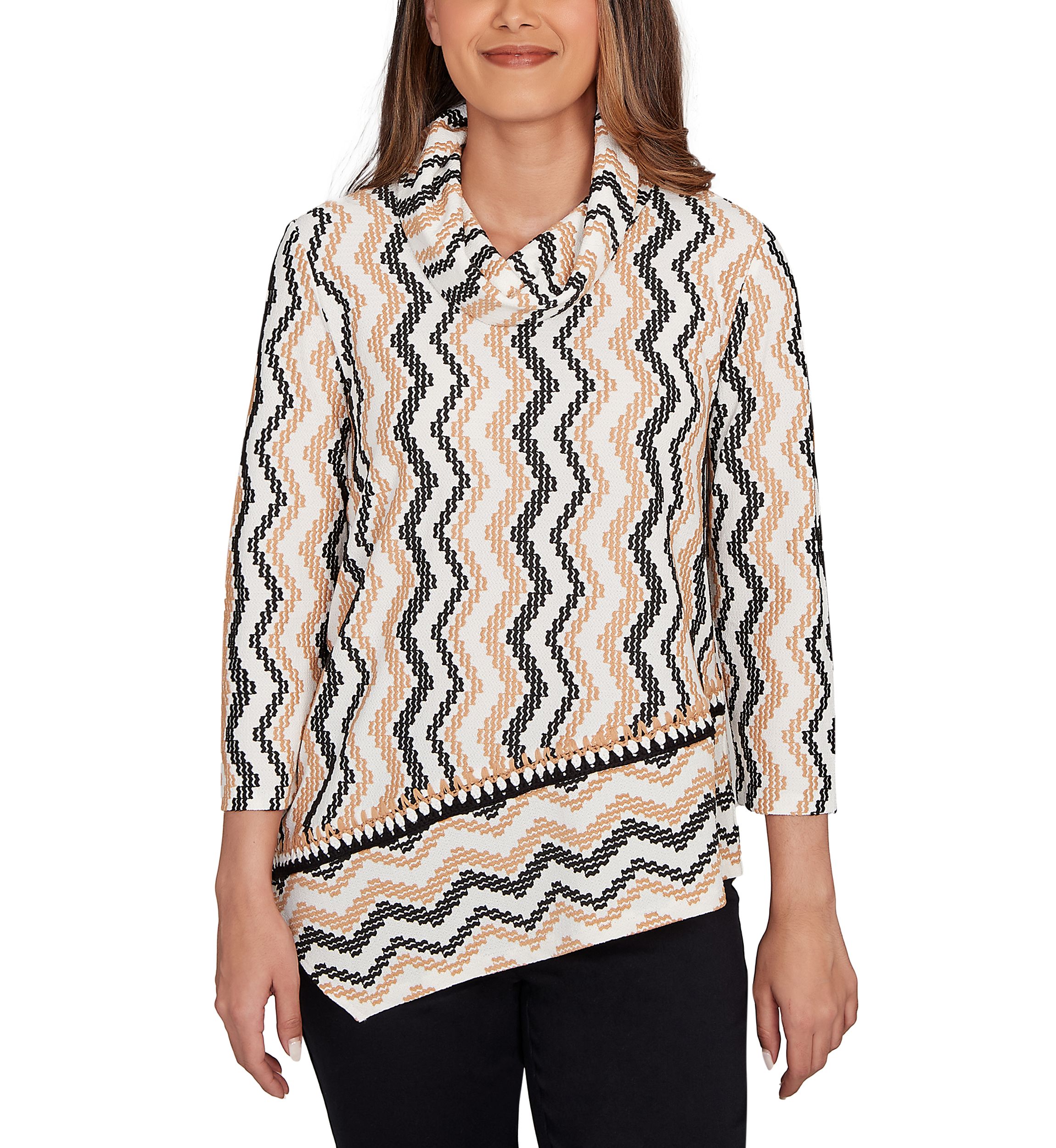 Womens Cowl Neck ZigZig Textured Knit Top