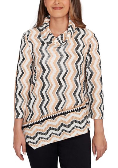Women's Cowl Neck ZigZig Textured Knit Top
