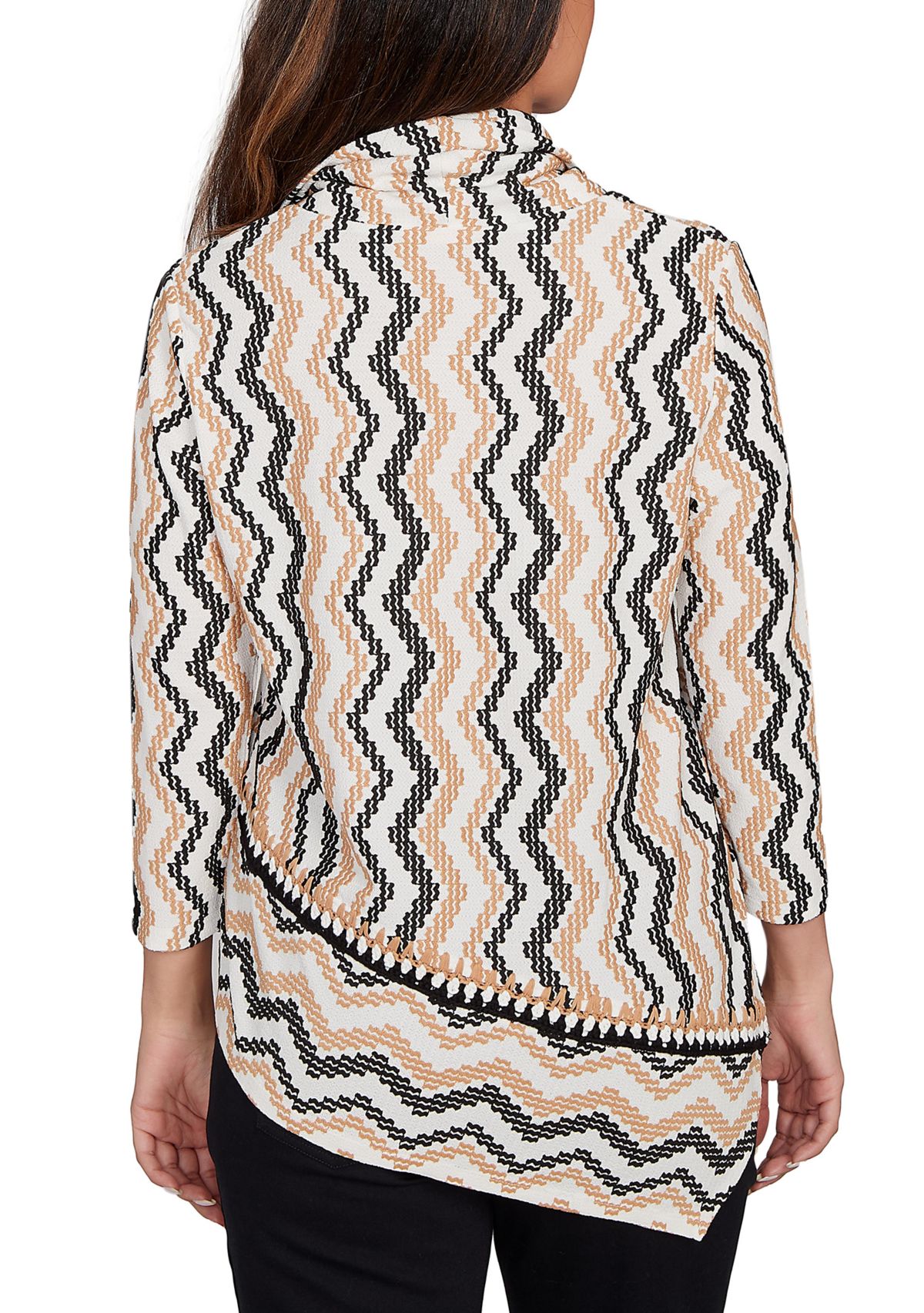 Womens Cowl Neck ZigZig Textured Knit Top