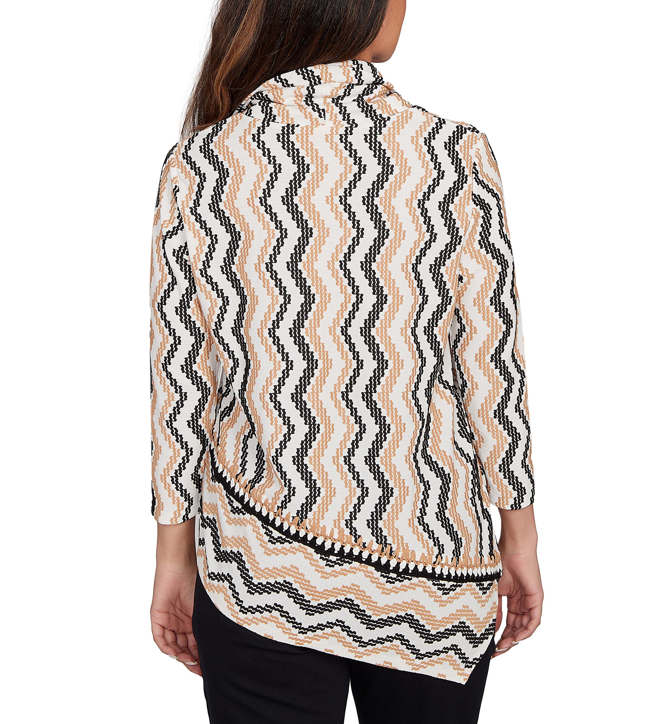 Womens Cowl Neck ZigZig Textured Knit Top