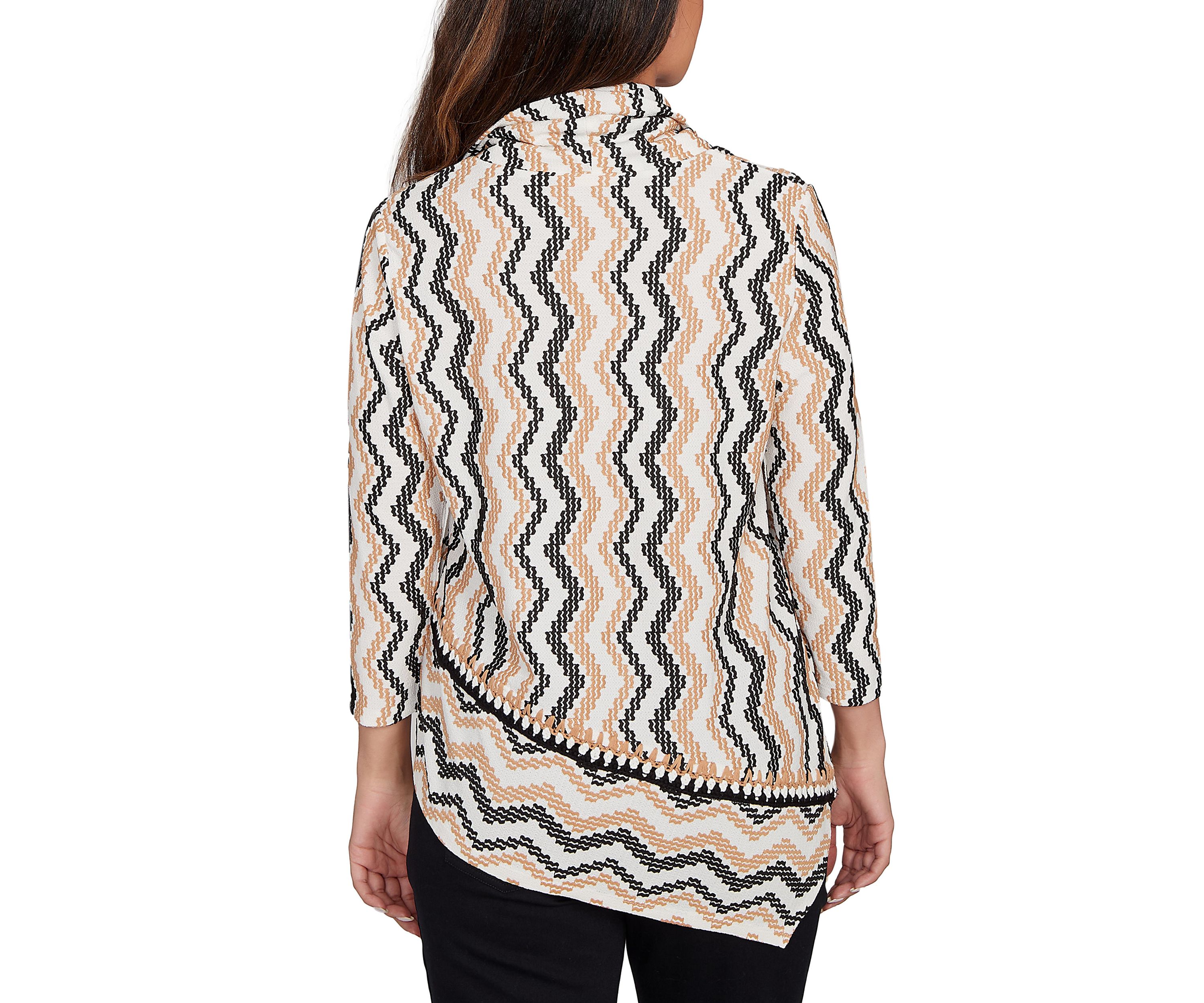 Womens Cowl Neck ZigZig Textured Knit Top